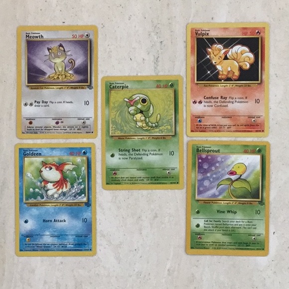 Pokemon Cards 1999 Meowth 56/64 Lot of 5 Card Base Set Vulpux Bellsprout Goldeen - Picture 12 of 13